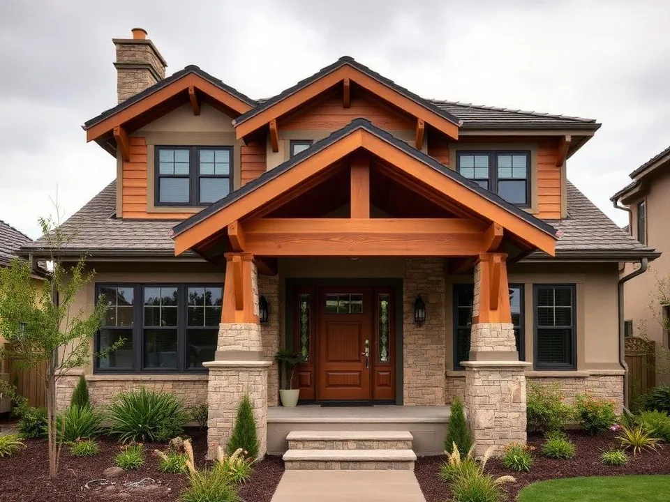 Craftsman-style facade with a covered timber entrance